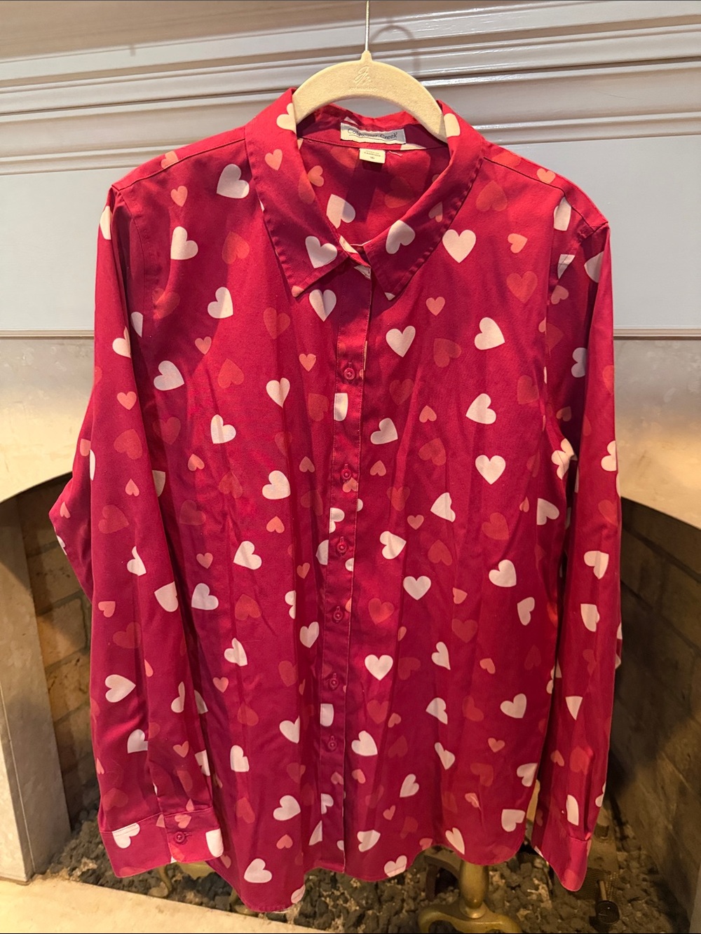 Coldwater Creek Red Button-Down Shirt with Heart Print size 16